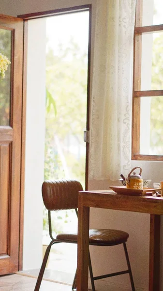 interior of a cafe with a window