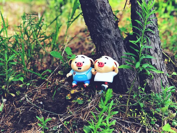 a couple of children\'s toy on a background of a tree