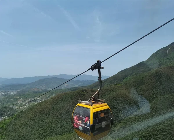 view of the cable car on the top of the mountain