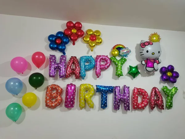 birthday party decoration with colorful balloons