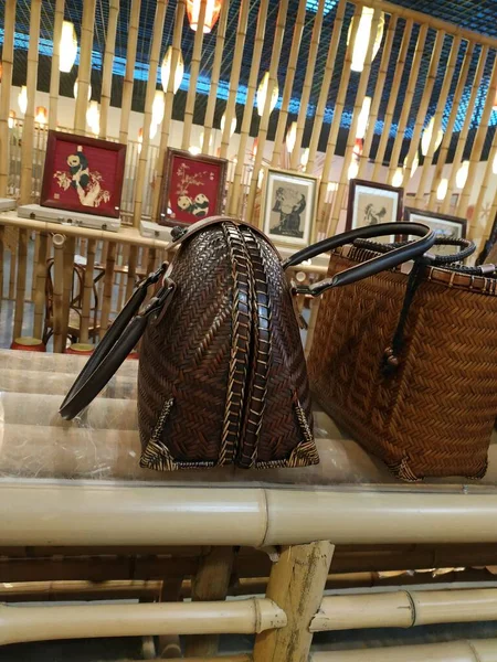 close up of a leather bag of a woman\'s handbag