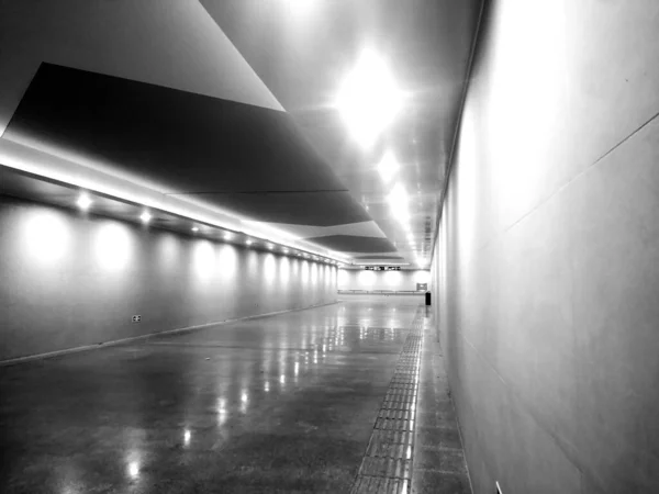 underground tunnel with lights and light