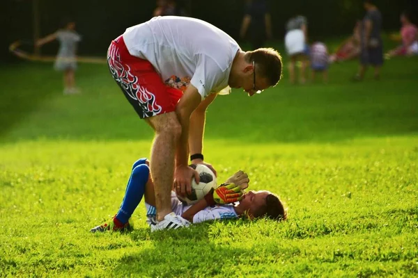 dog playing football with a ball in the park