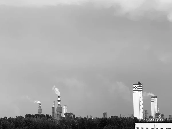 black and white smoke of the factory