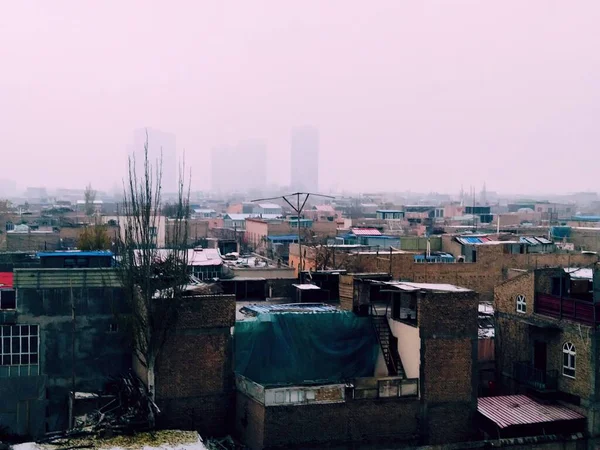 view of the city of the capital of the most polluted industrial buildings in the morning