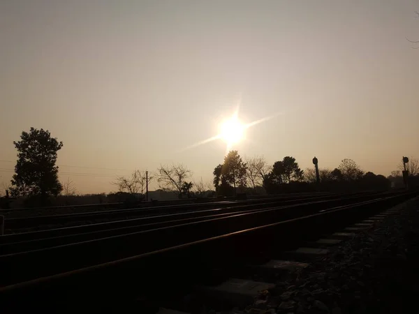 railway tracks on the road