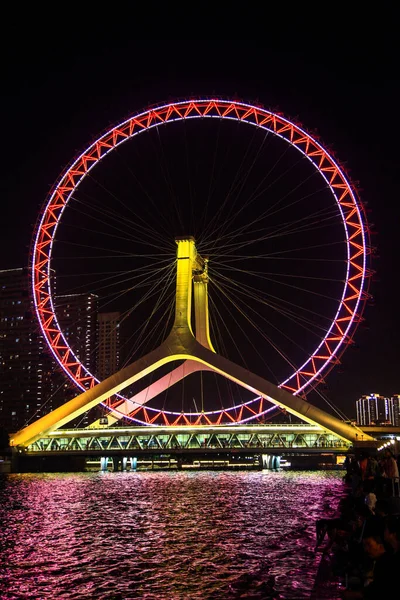singapore, night view of the bridge over the river