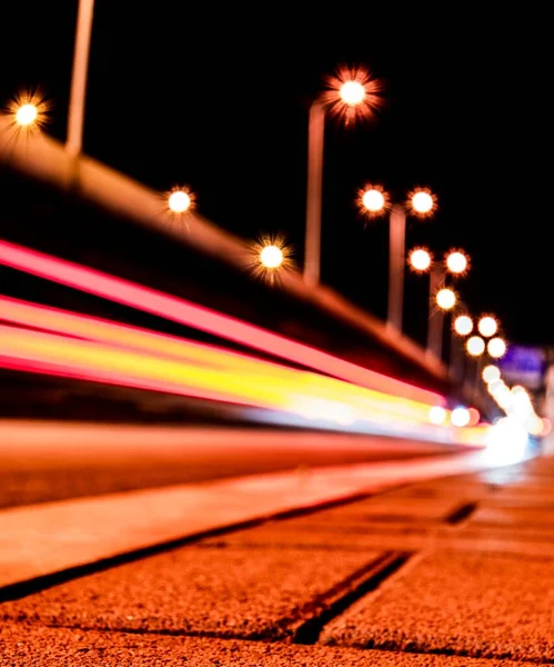 blurred motion of lights on the road