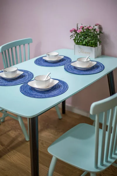 table with chairs and tables on the background of the restaurant