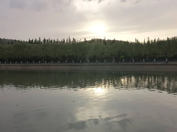 stock image beautiful landscape with a lake in the background