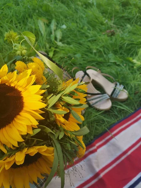 beautiful bouquet of sunflowers in the field