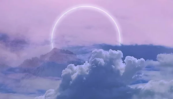 3d rendering of a purple planet cloud with a beautiful sky