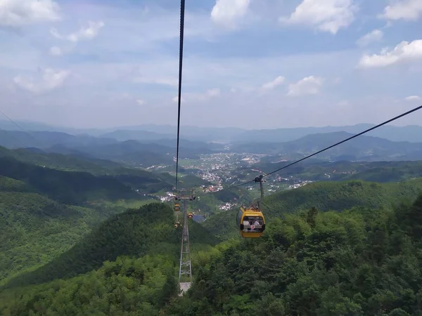 view of the cable car on the top of the mountain