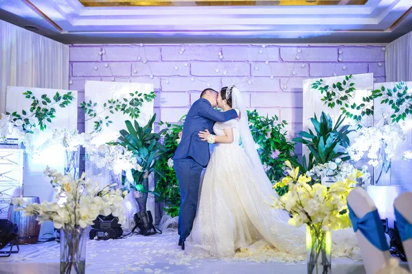 beautiful bride and groom in the room