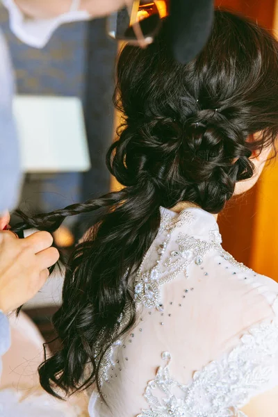 beautiful bride with hairstyle and veil