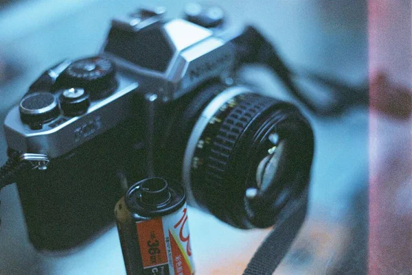 old camera on a background of a retro film