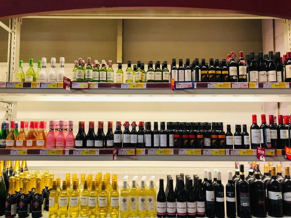 bottles of wine in a store