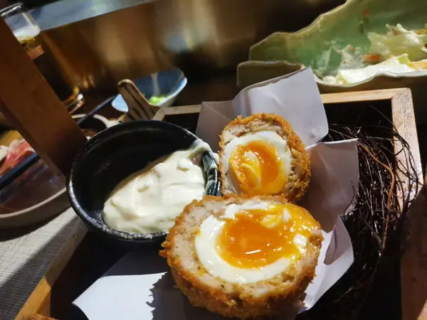 stock image fried eggs with egg and cheese