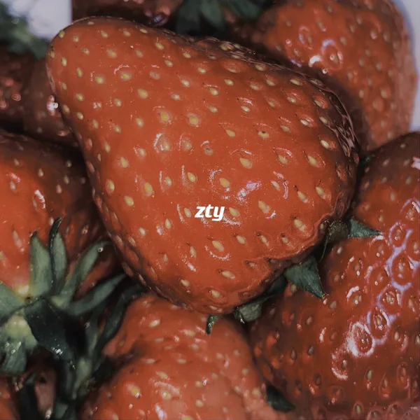 close up of a red and white strawberry