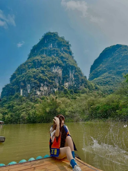 beautiful woman and girl on the mountain