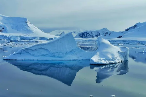 antarctic landscape with iceberg, icebergs and snow