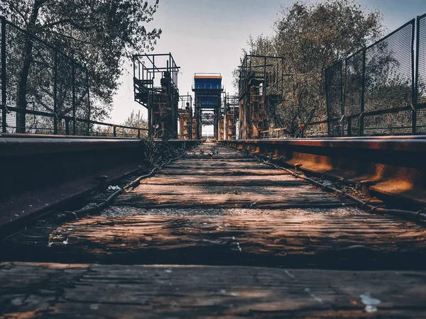 old abandoned railway bridge in the city