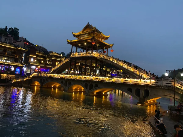 the old bridge in the city of the most famous landmark in the night