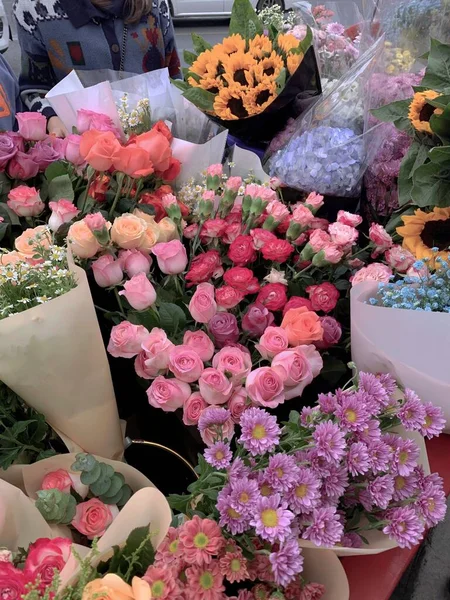 stock image beautiful flowers in the market