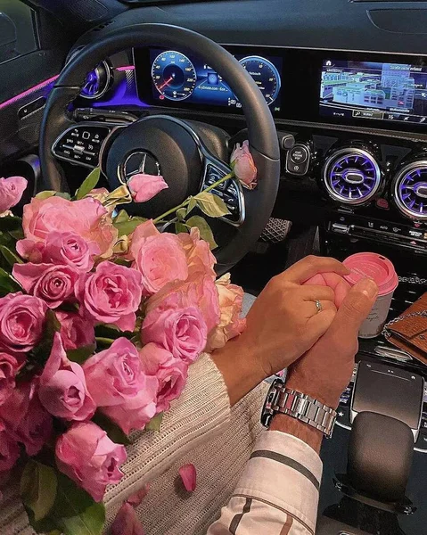 roses in the car