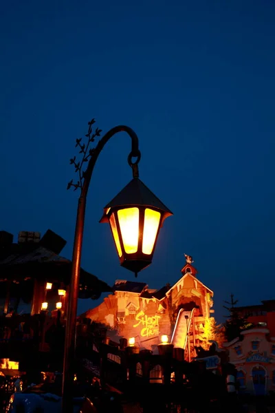 street lamp at night, prague, czech republic