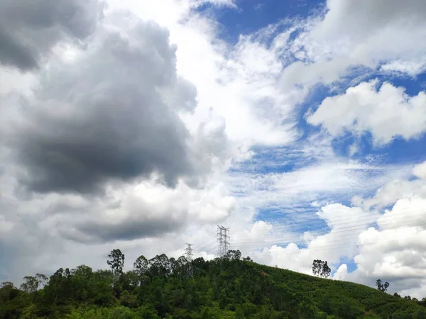 green sky and clouds