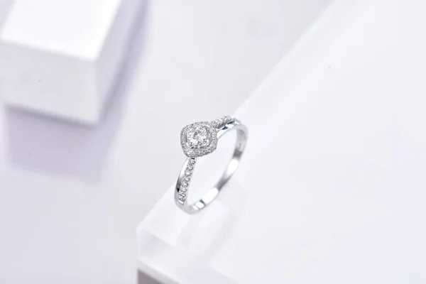 beautiful luxury jewelry with diamond ring on white background