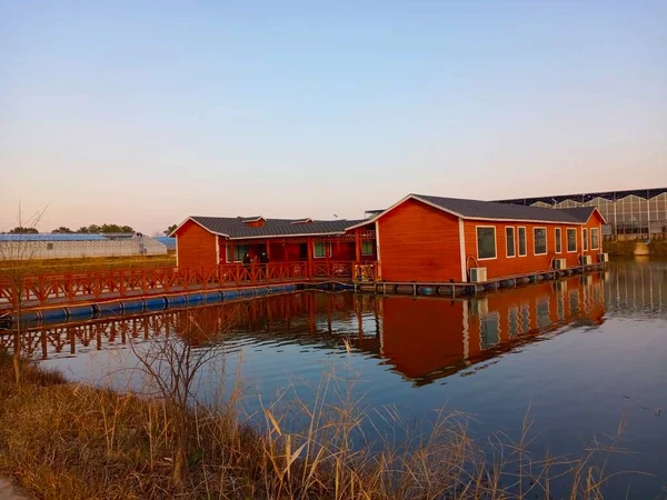 wooden house in the lake