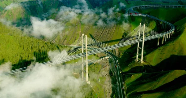 aerial view of the railway bridge in the mountains