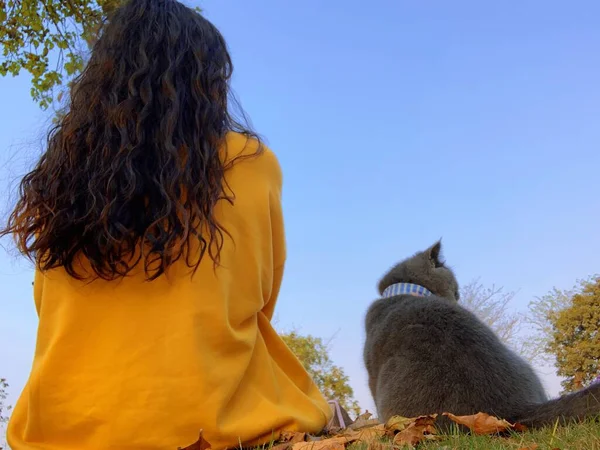 young woman with cat on the beach