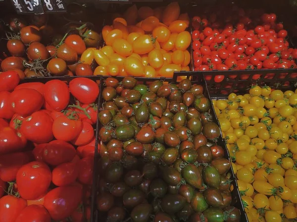 fresh tomatoes in a market