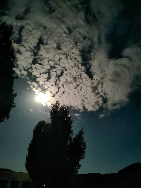 beautiful night sky with clouds