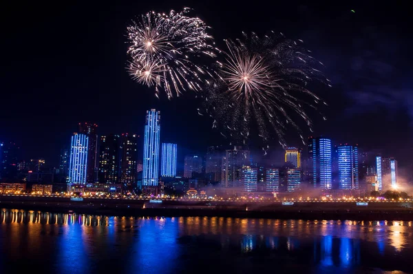 fireworks over the sea, the firework, the city of the new year
