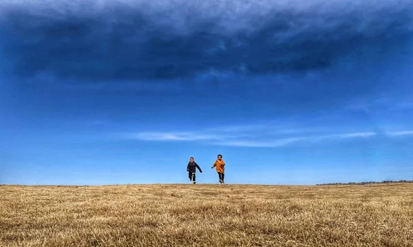 couple in love walking in the field