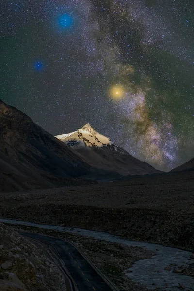 beautiful night sky with stars and mountains