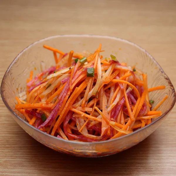 korean food. carrot salad with carrots and cabbage.