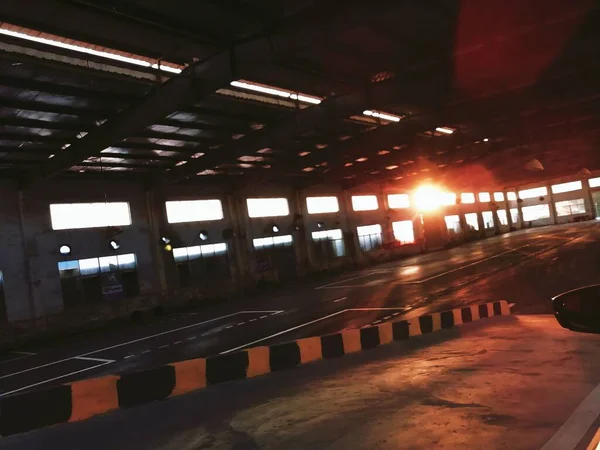 underground tunnel with dark lights and empty space