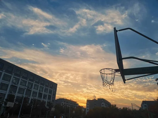 basketball stadium with a ball on the background of the sky