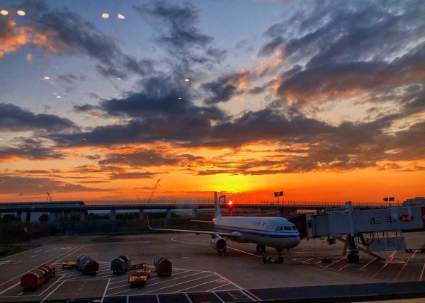 view of the airport at sunset