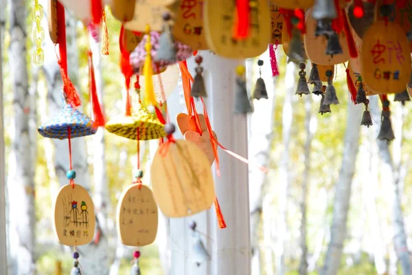 colorful hanging flags on a rope