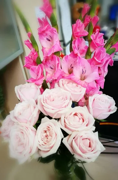 beautiful wedding bouquet of roses in a vase