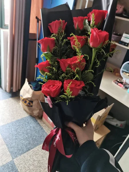 beautiful bouquet of roses in a flower shop