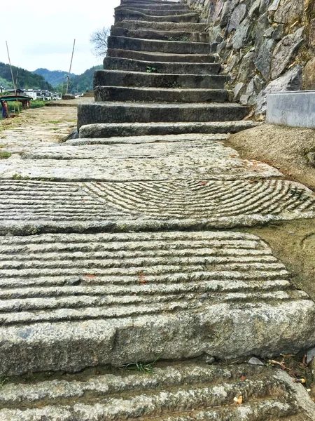 old stone stairs in the city of thailand