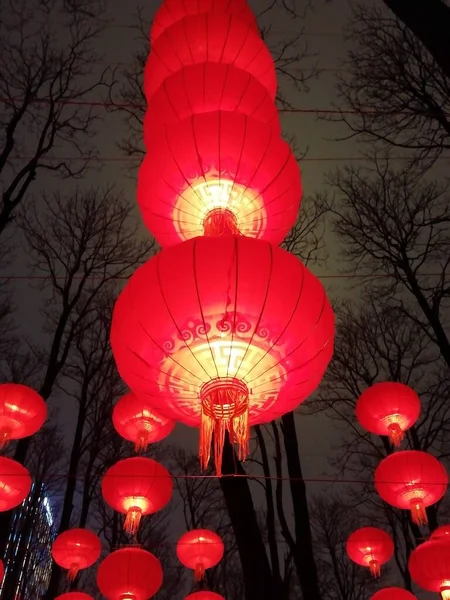 red chinese lanterns in the night