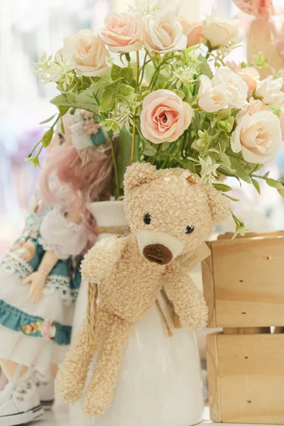 beautiful wedding bouquet with teddy bear and flowers